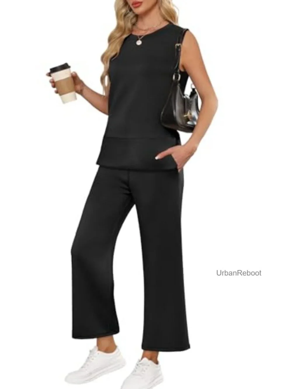 2 Piece Lounge Set Tank Top Wide Leg Pants Travel Outfit